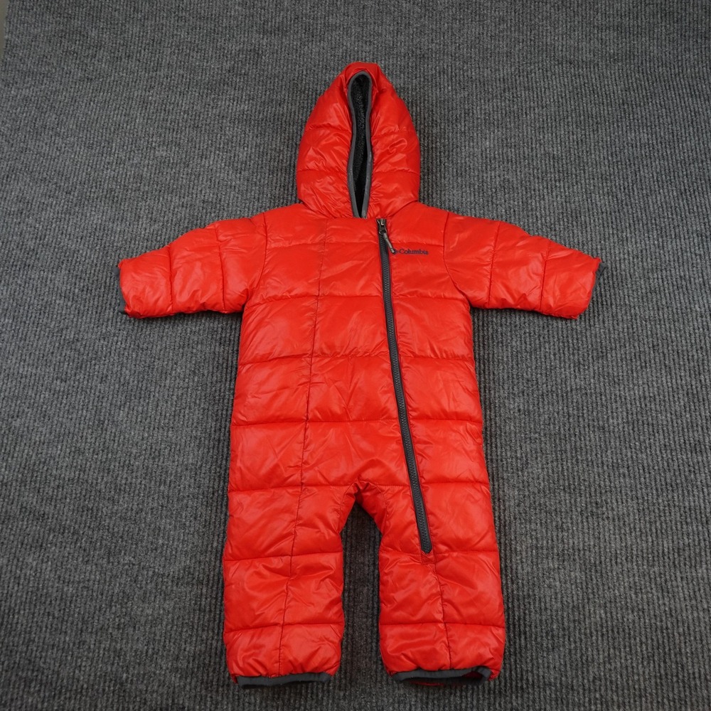 Columbia Bunting Snowsuit Baby 6-12 Months Orange Hooded Puffer Warm Insulated